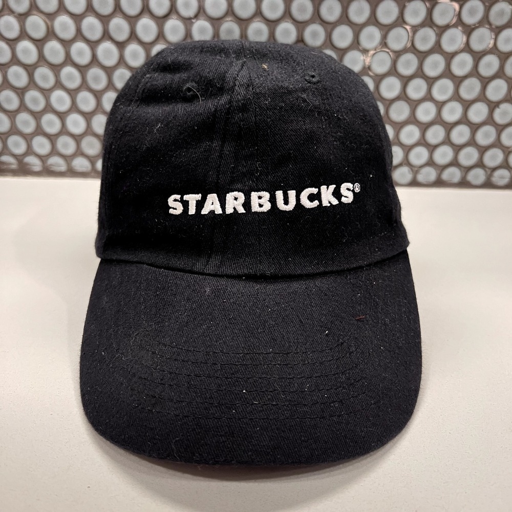 Starbucks‎ Hat Cap Spellout Strap Back Black Employee Adjustable